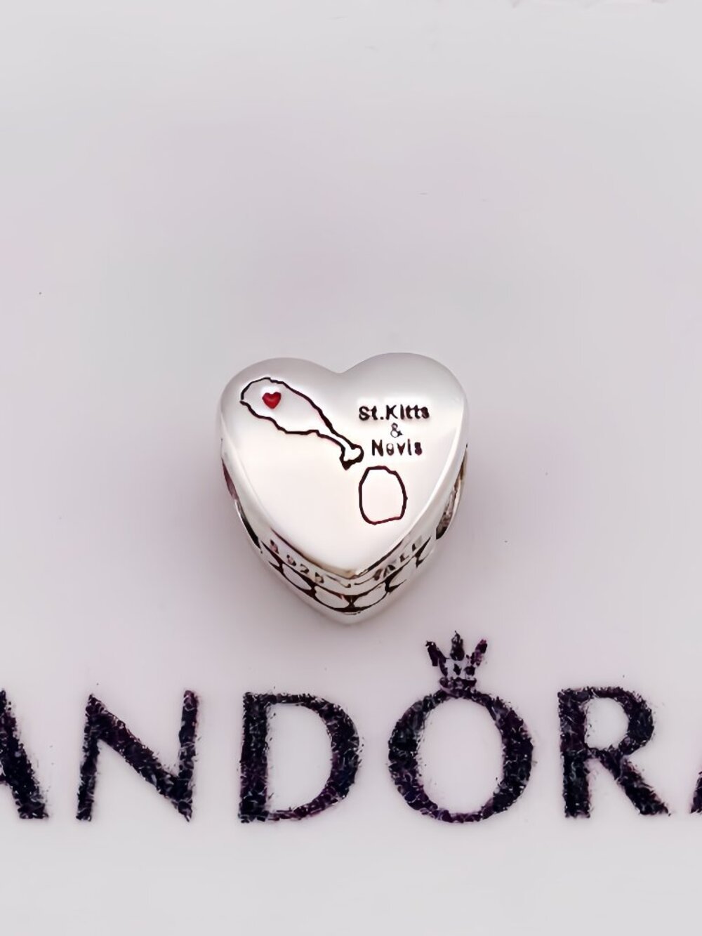 Pandora St. Kitts and Nevis map Charm Heart Bead Charm s925 Silver